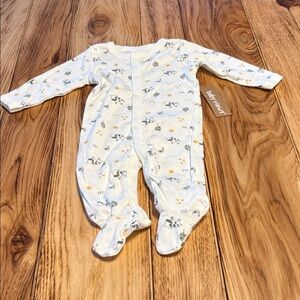 Baby One Piece with Cow & Chicken Print - Off White NWT